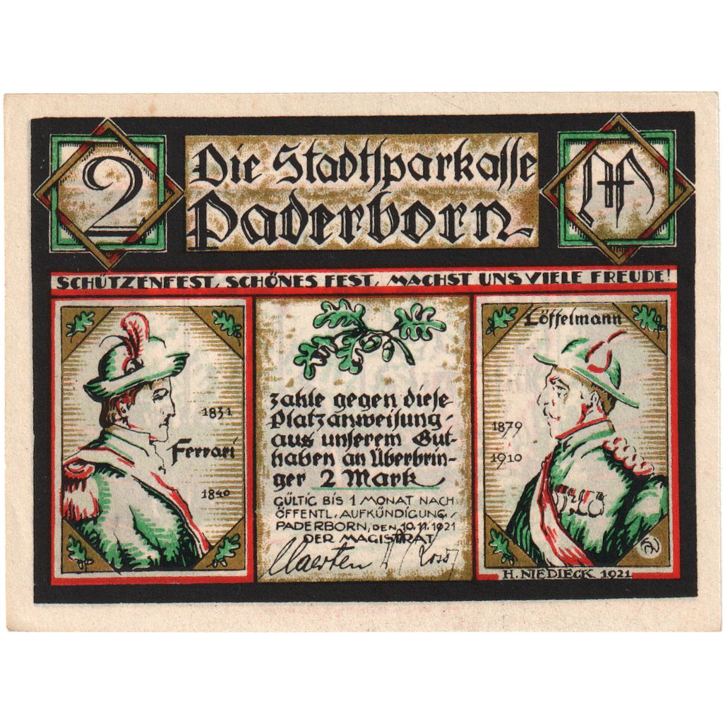 Alemania, Paderborn, 2 Mark, 1921-11-10, SC
