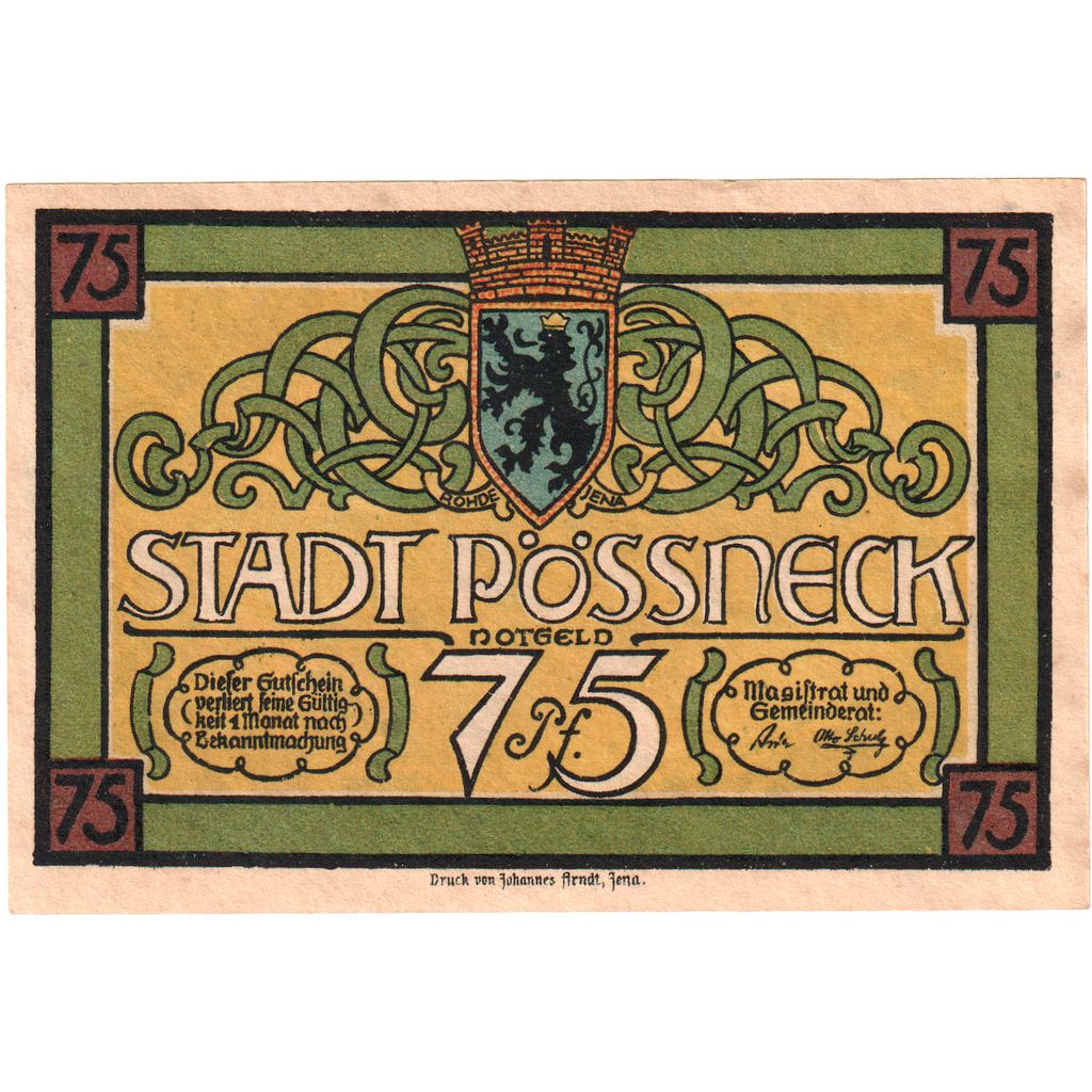 Alemania, Possneck, 75 Pfennig, EBC