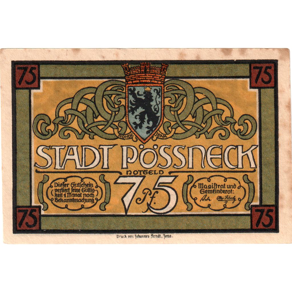 Alemania, Possneck, 75 Pfennig, MBC