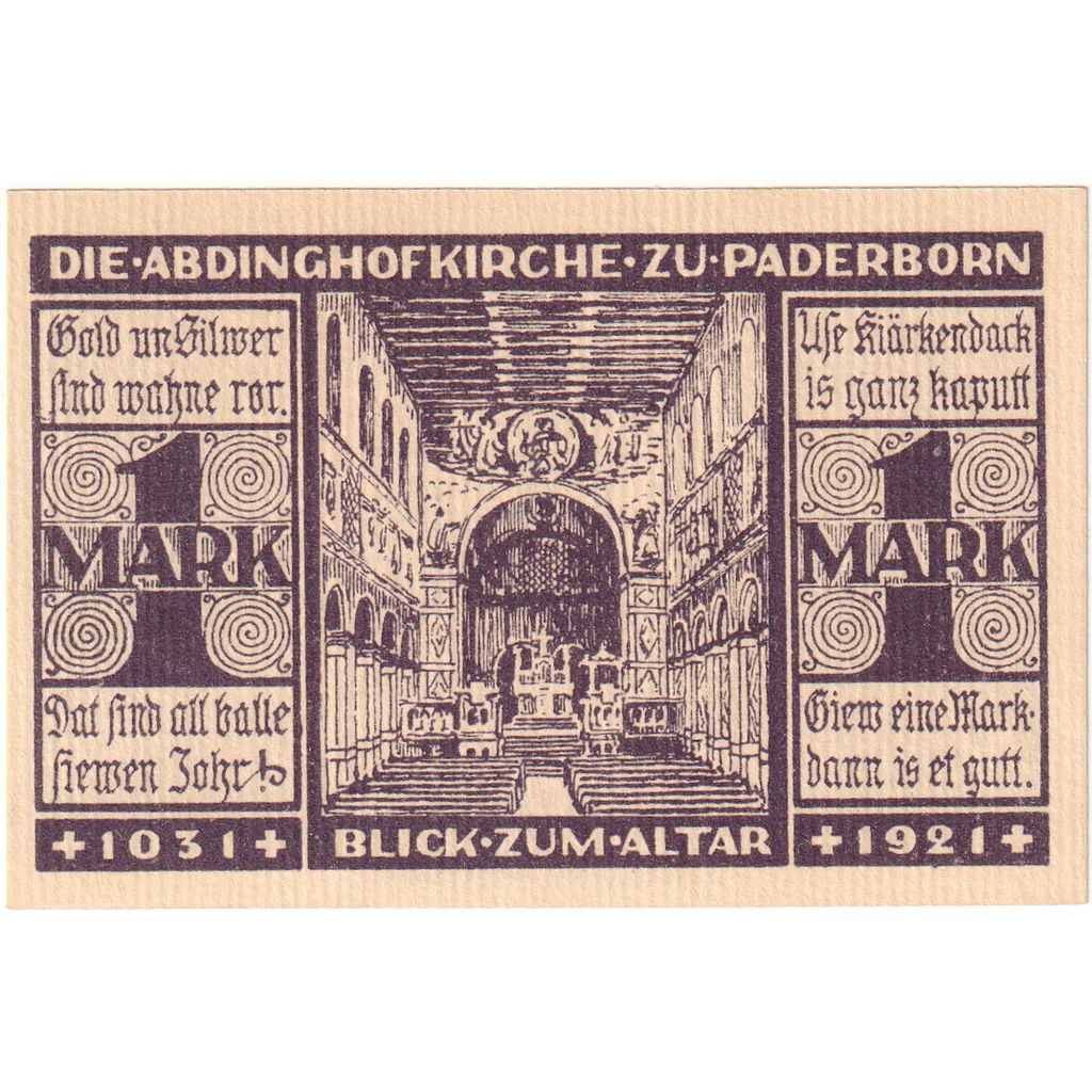 Alemania, Paderborn, 1 Mark, 1921-07-31, SC