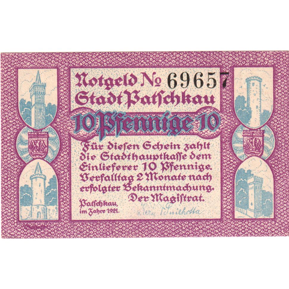 Alemania, Patschkau, 10 Pfennig, SC