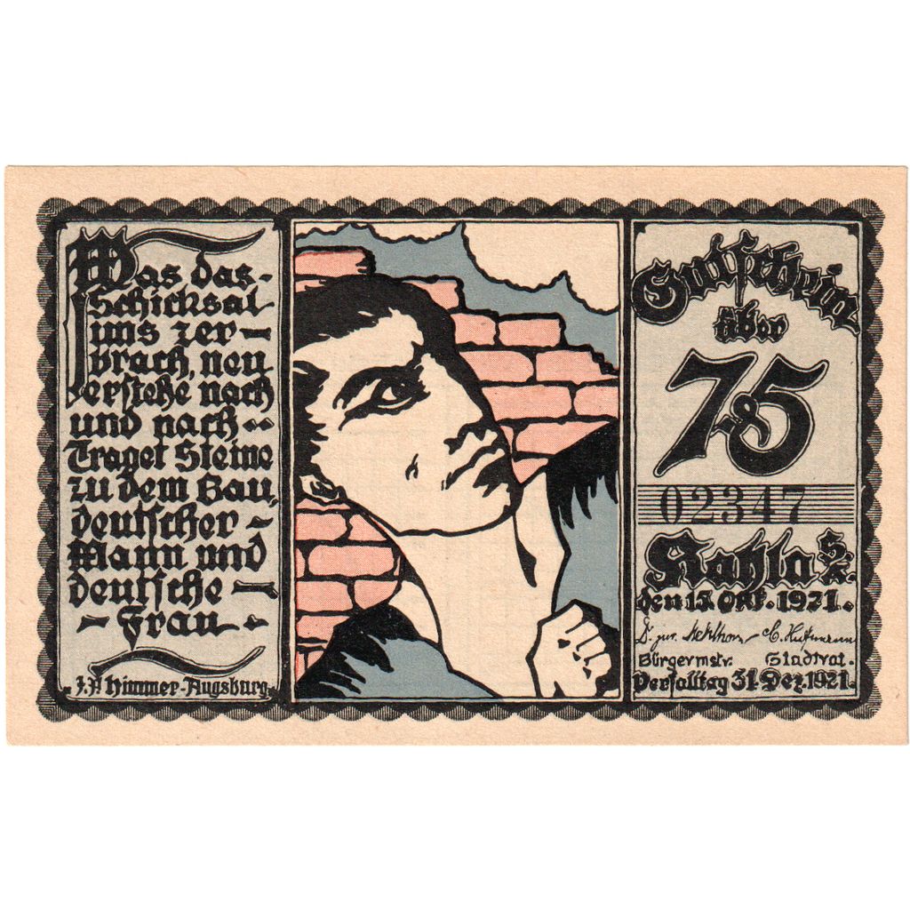 Allemagne, Kahla, 75 Pfennig, 1921-12-31, SPL