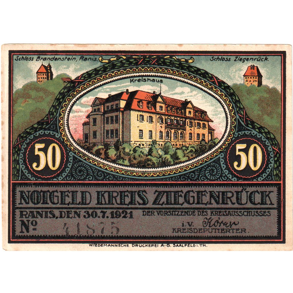 Alemania, Ziegenrück, 50 Pfennig, 1921-07-30, EBC