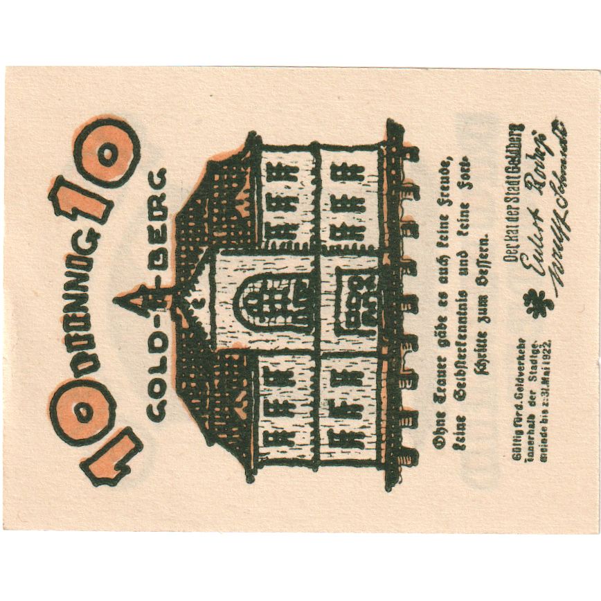 Allemagne, Goldberg Stadt, 10 Pfennig, 1922-05-31, SPL
