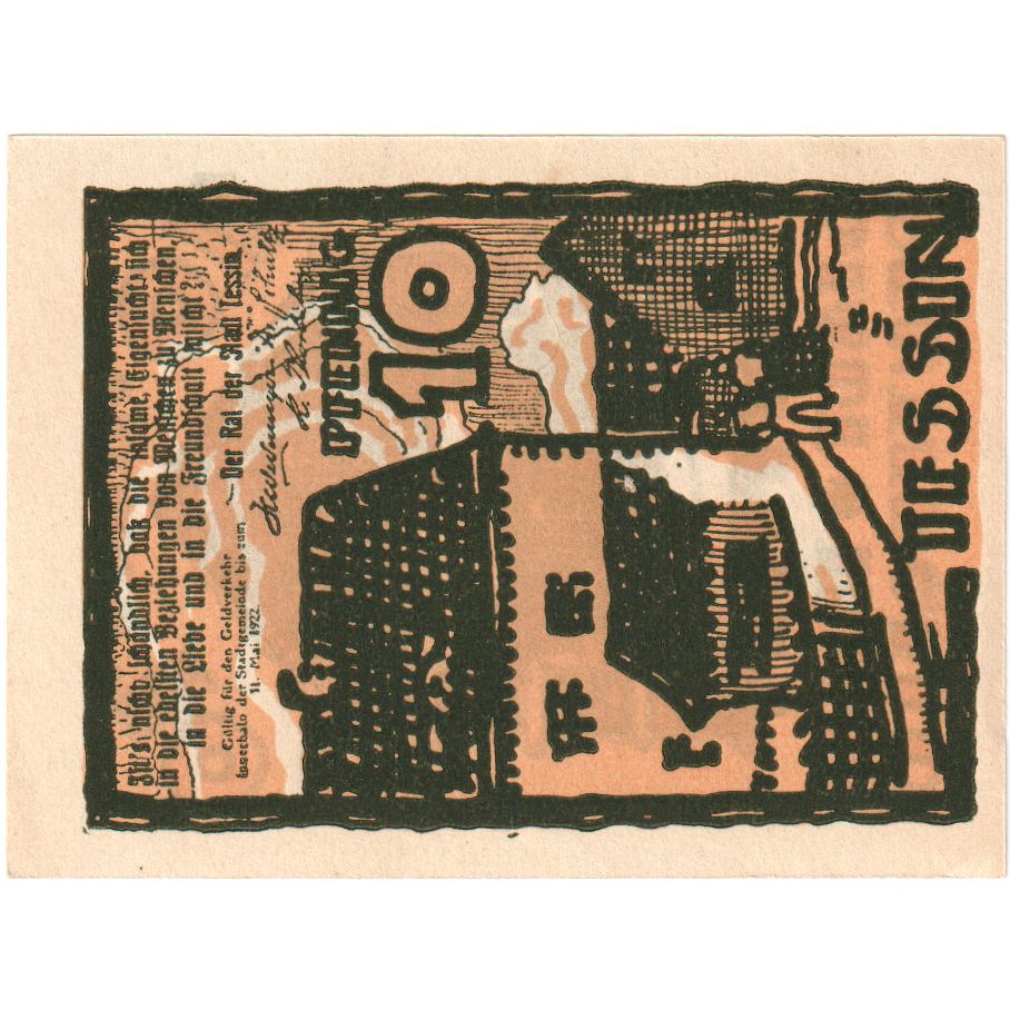 Allemagne, Tessin, 10 Pfennig, 1922-05-31, SPL