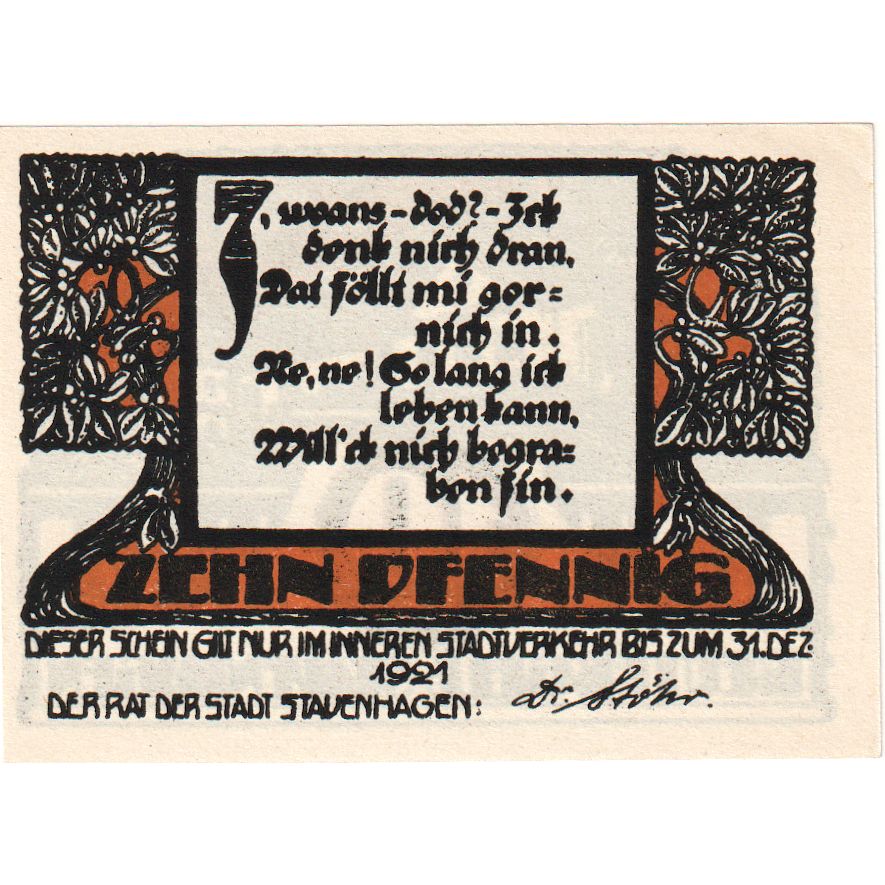 Allemagne, Stavenhagen, 10 Pfennig, 1921-12-31, SPL