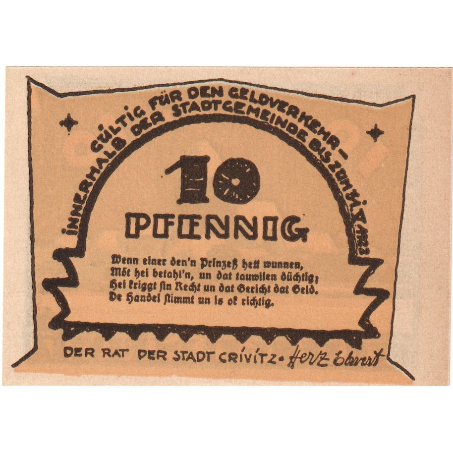 Allemagne, Crivitz, 10 Pfennig, 1922-05-31, SPL