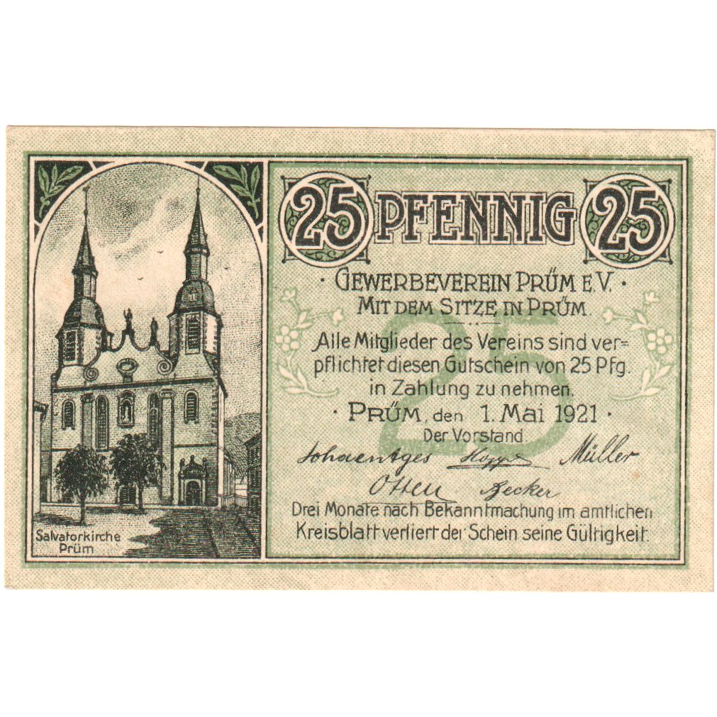 Niemcy, Prüm, 25 Pfennig, 1921-06-23, UNC(63)