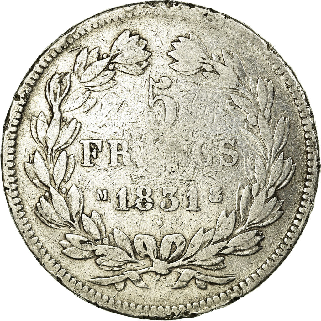 Coin, France, Louis-Philippe, 5 Francs, 1831, Toulouse, F(12-15), Silver