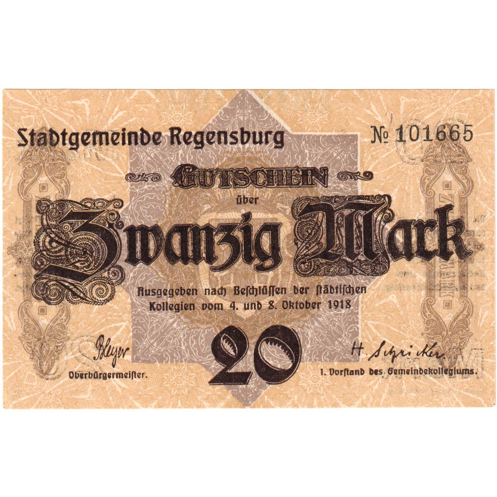 Germania, Regensburg, 20 Mark, 1919-02-01, SPL