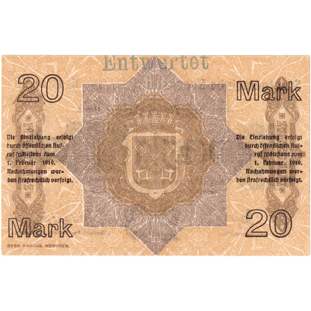 Germania, Regensburg, 20 Mark, 1919-02-01, SPL