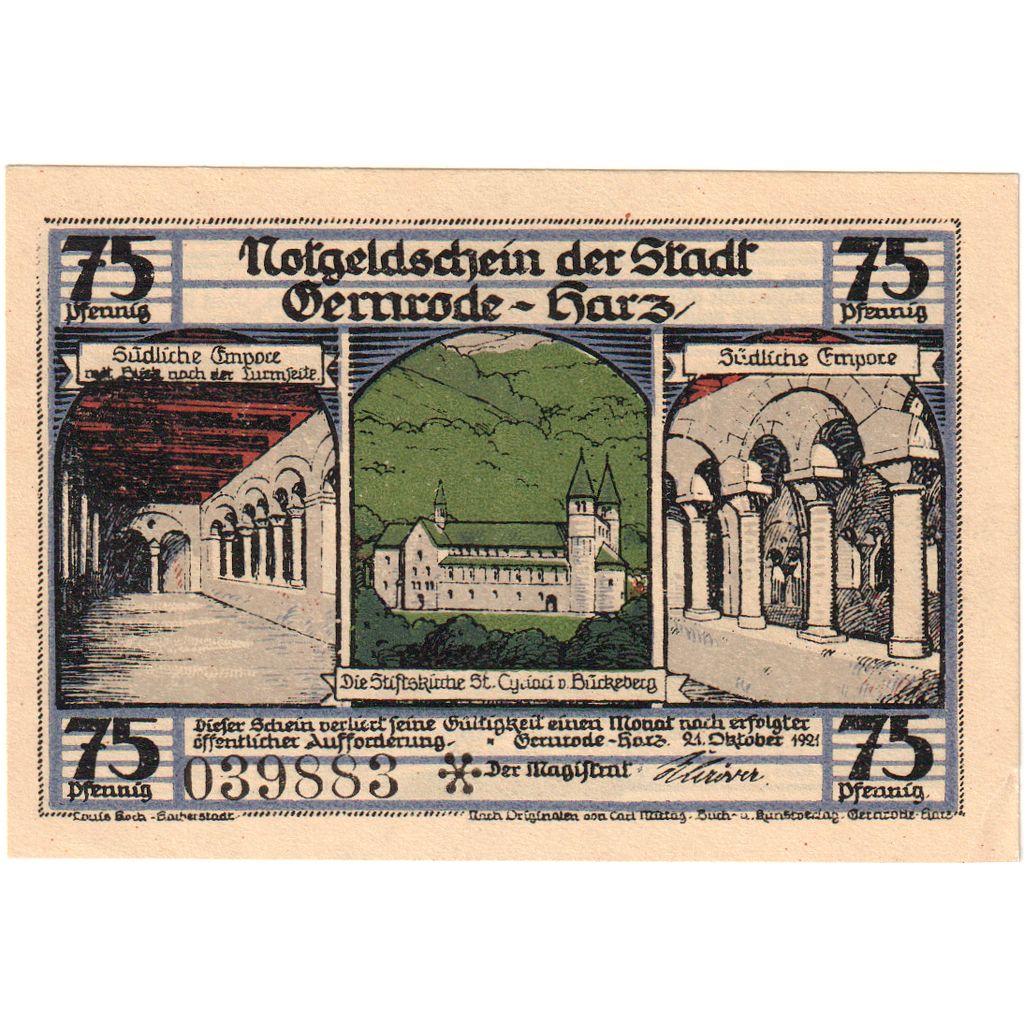 Deutschland, Gernrode-Harz, 75 Pfennig, 1921-10-21, UNZ-
