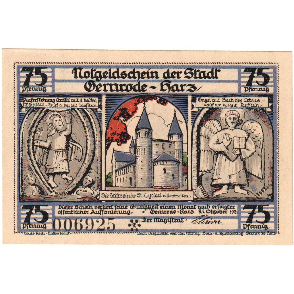 Deutschland, Gernrode-Harz, 75 Pfennig, 1921-10-21, UNZ-