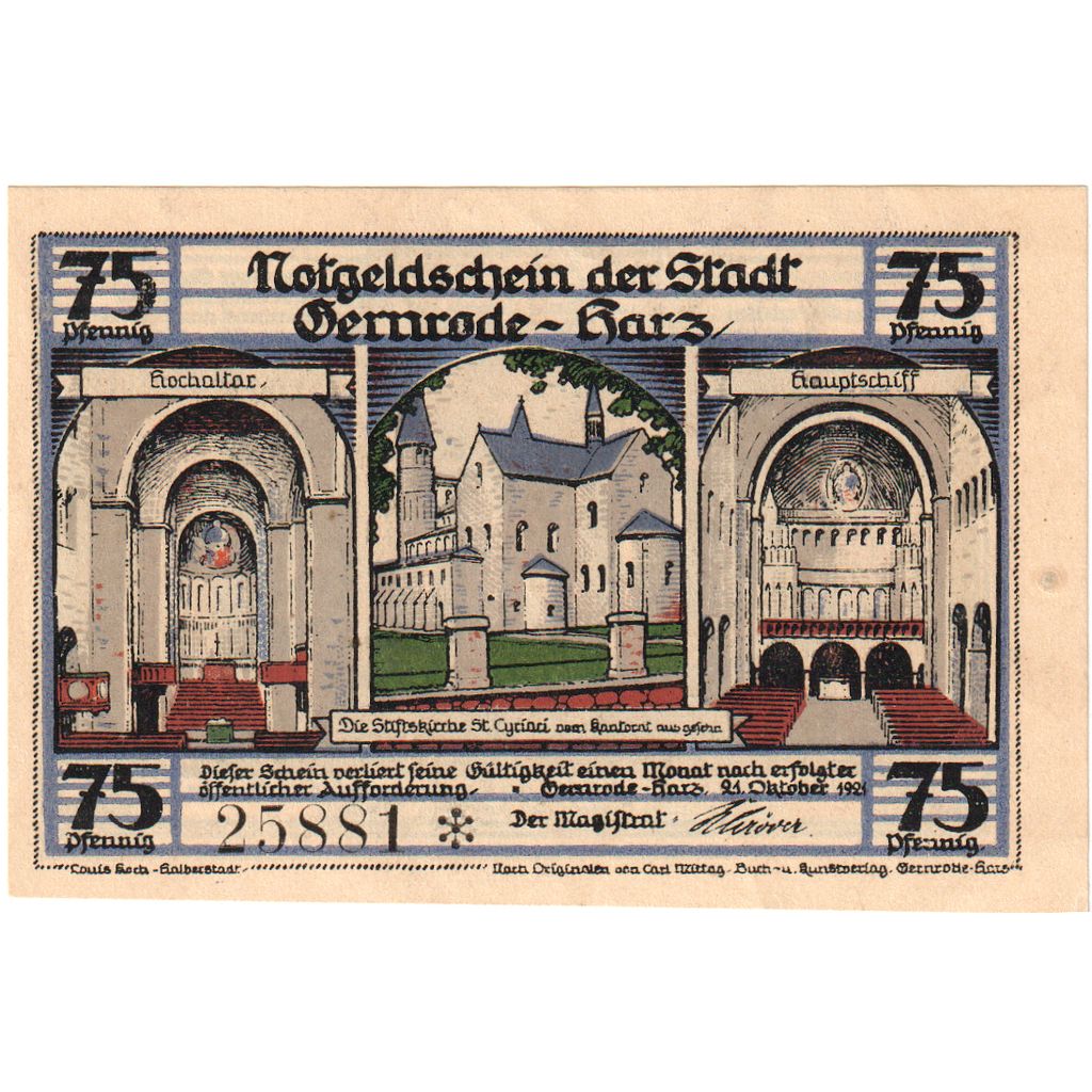 Deutschland, Gernrode-Harz, 75 Pfennig, 1921-10-21, UNZ-