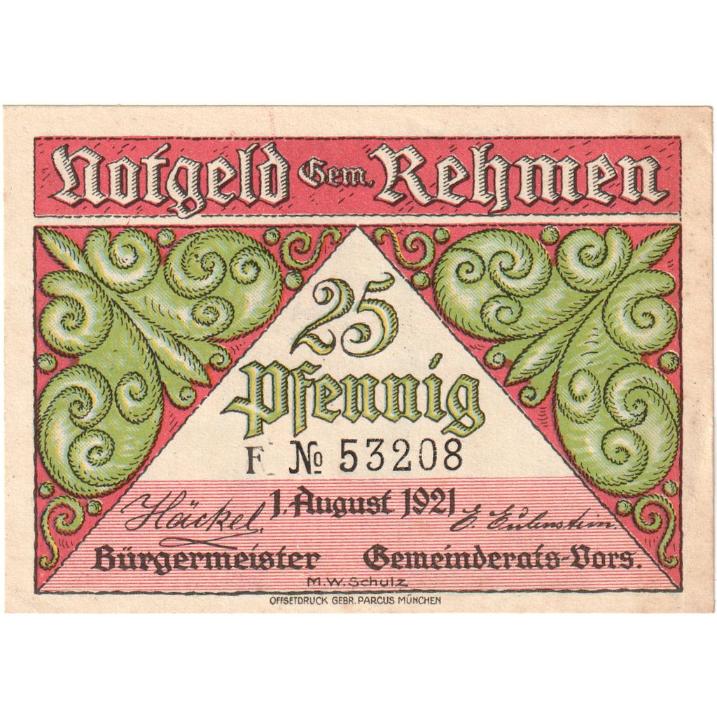 Alemania, Rehmen, 25 Pfennig, 1921-08-01, SC