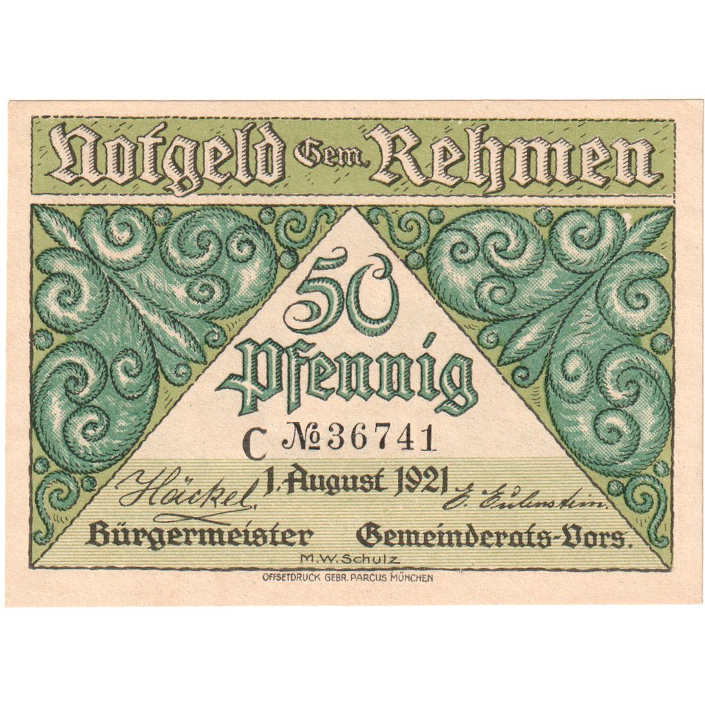Alemania, Rehmen, 50 Pfennig, 1921-08-01, SC