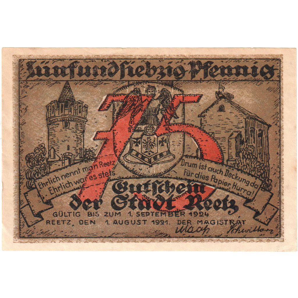 Duitsland, Reetz, 75 Pfennig, 1921-08-01, SPL