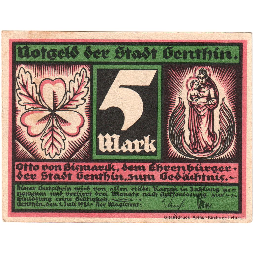 Alemania, Genthin, 5 Mark, 1921-07-01, EBC