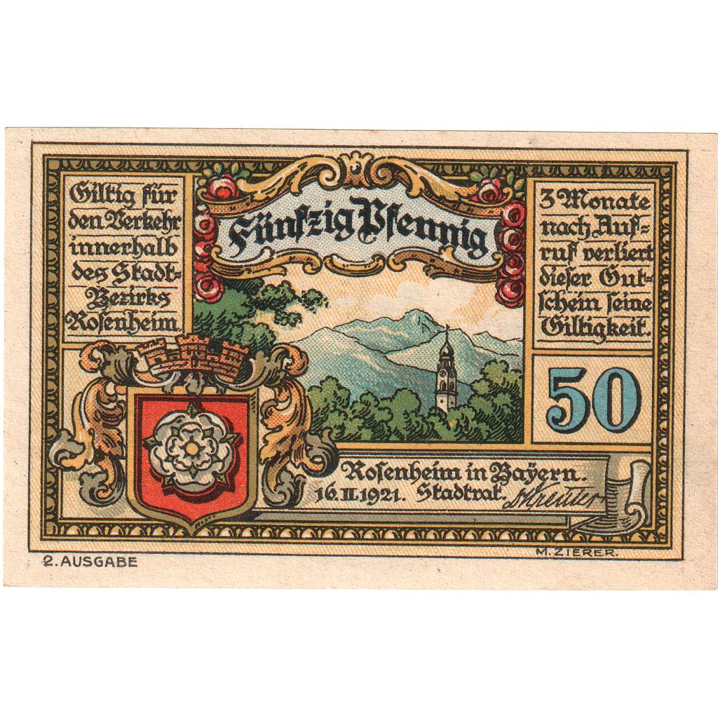 Allemagne, Rosenheim, 50 Pfennig, 1921-02-16, SPL