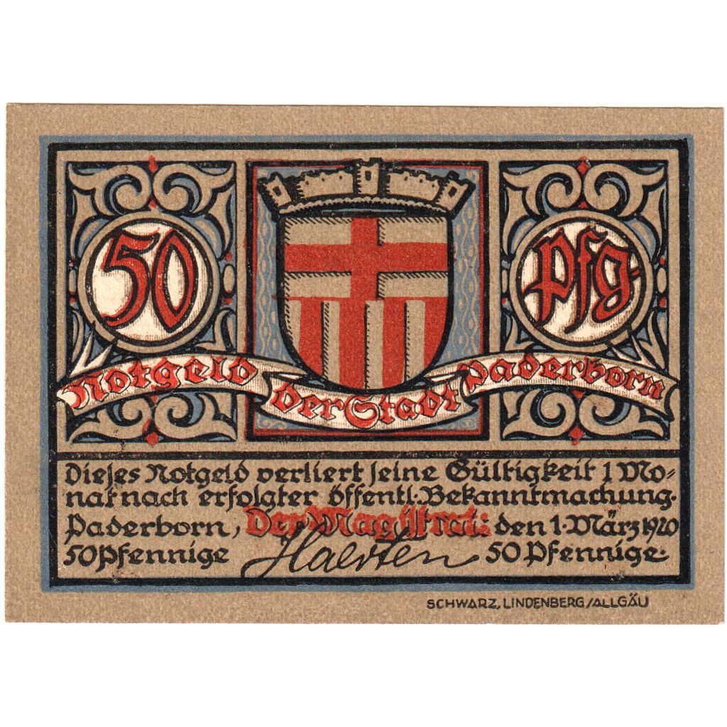 Alemanha, Paderborn, 50 Pfennig, 1920-03-01, UNC(63)