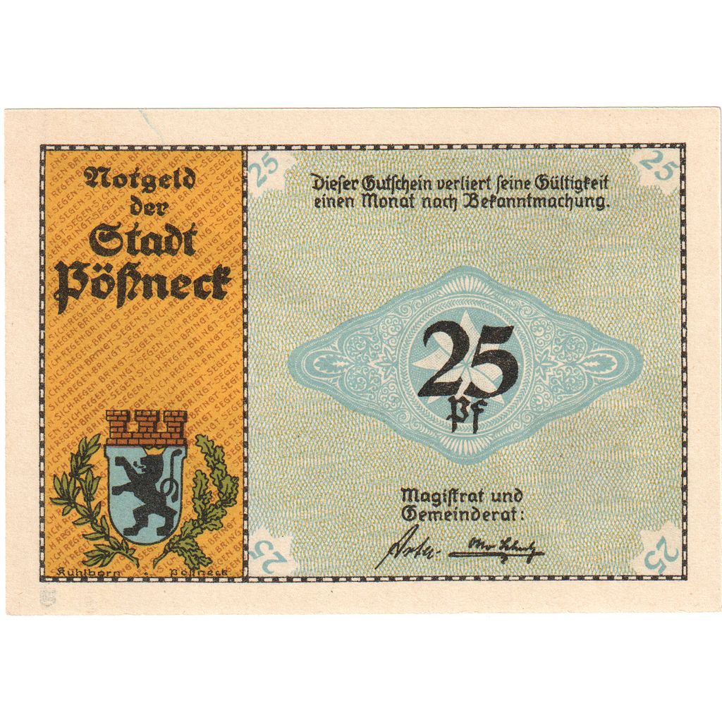 Deutschland, Possneck, 25 Pfennig, UNZ-