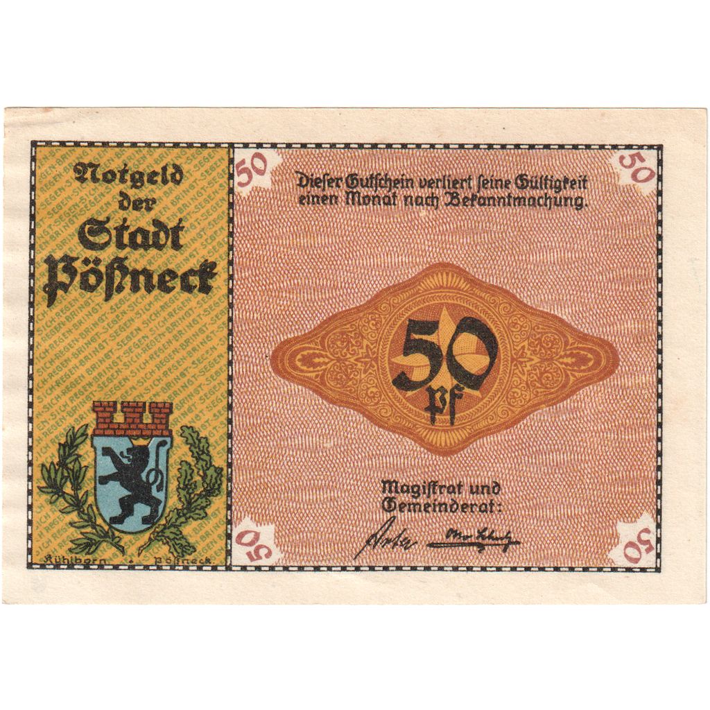Deutschland, Possneck, 50 Pfennig, UNZ-