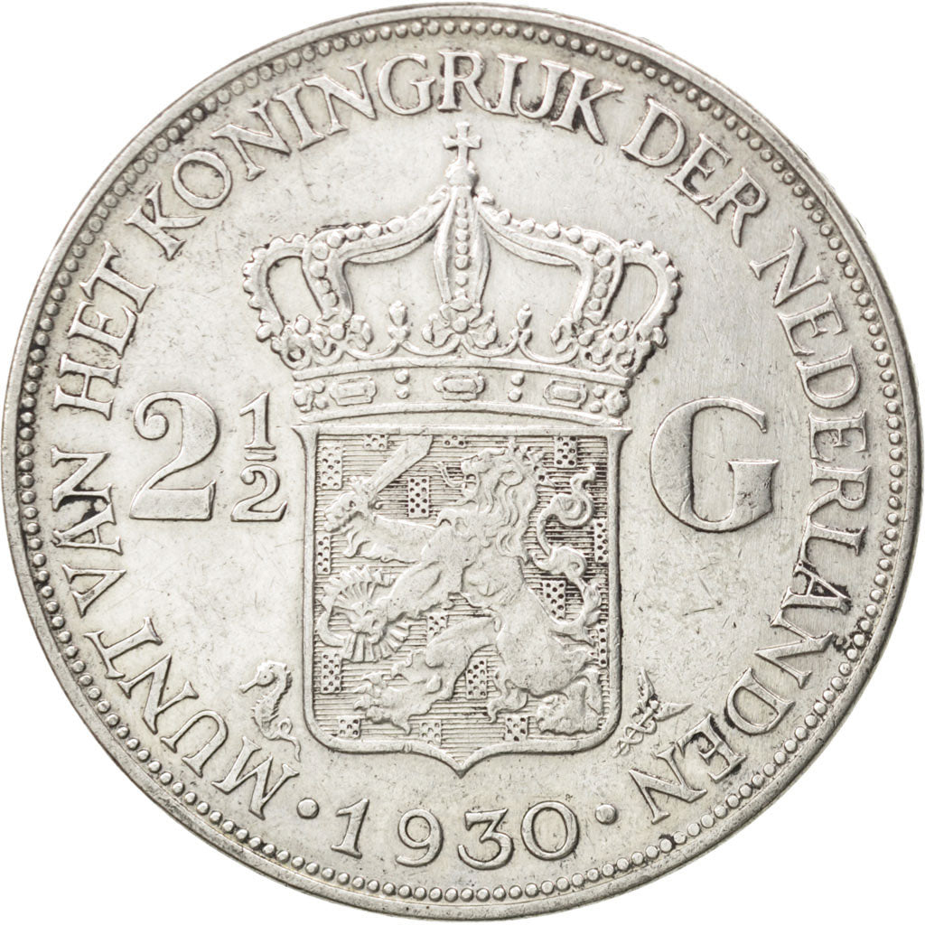 Coin, Netherlands, Wilhelmina I, 2-1/2 Gulden, 1930, EF(40-45), Silver, KM:165