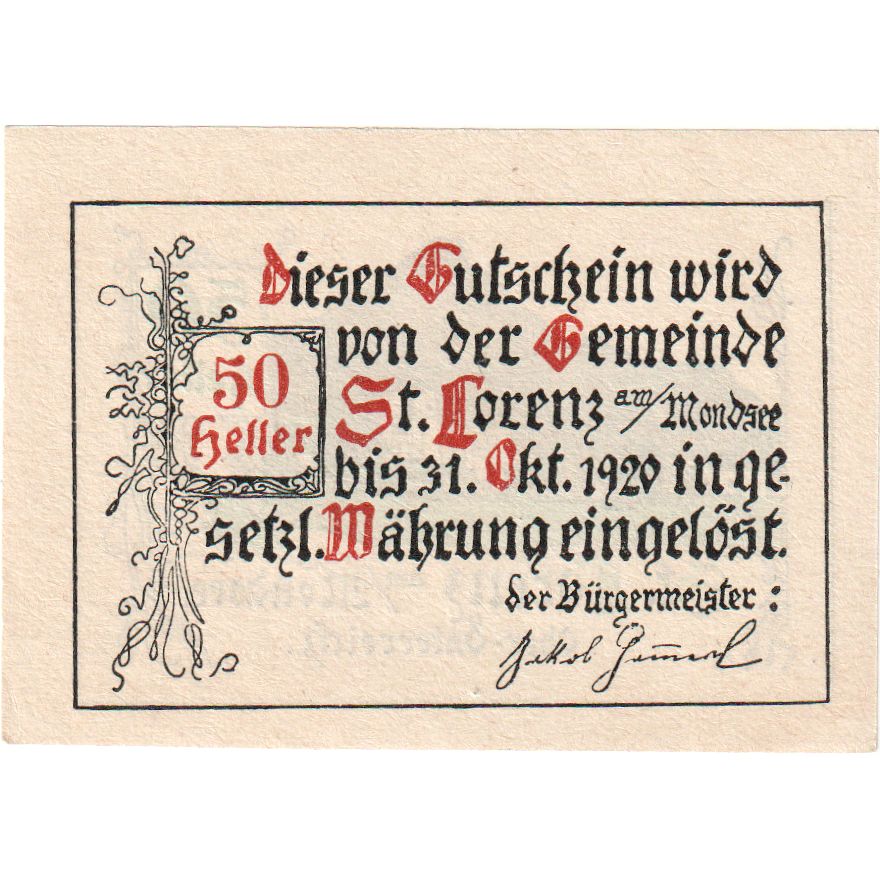 Austria, St Lorenz, 50 Heller, 1920-10-31, UNC(63)