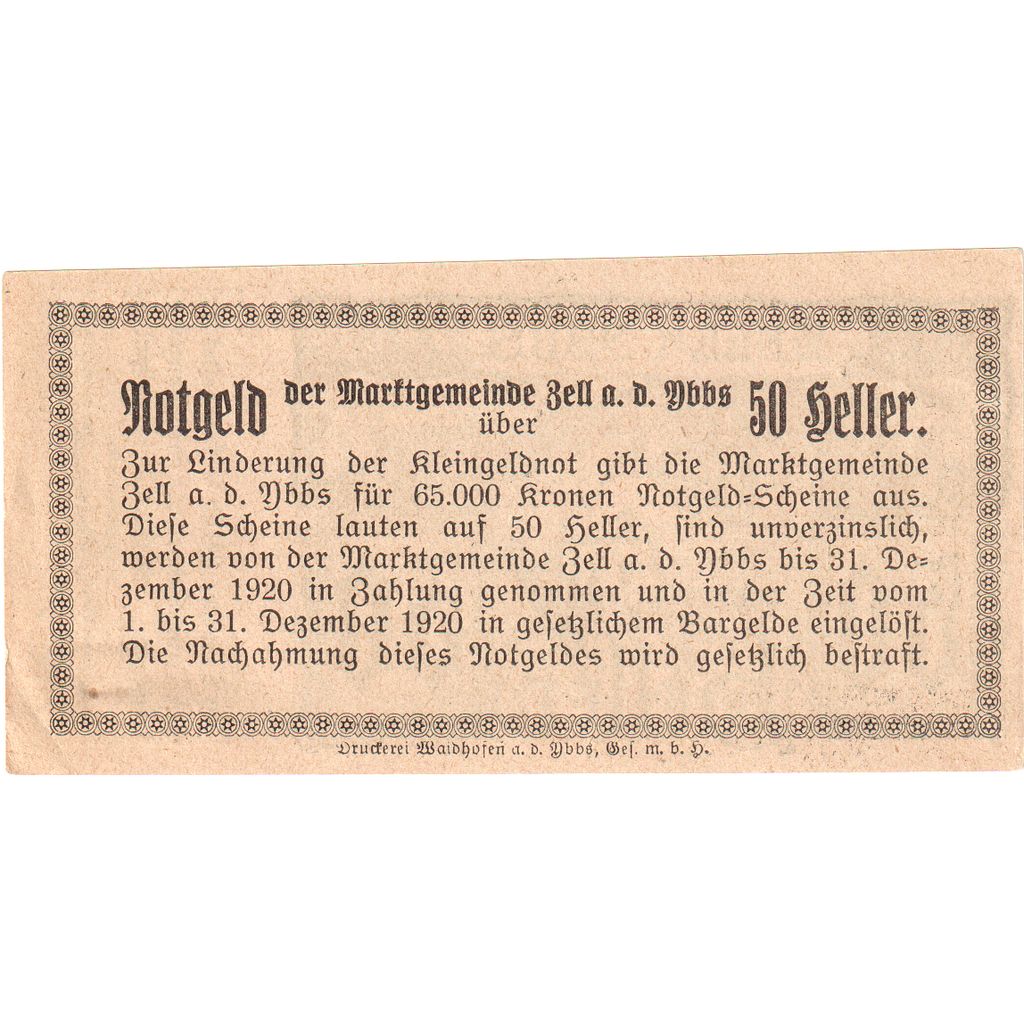 Oostenrijk, Zell a/d Ybbs, 50 Heller, 1920-12-31, SPL