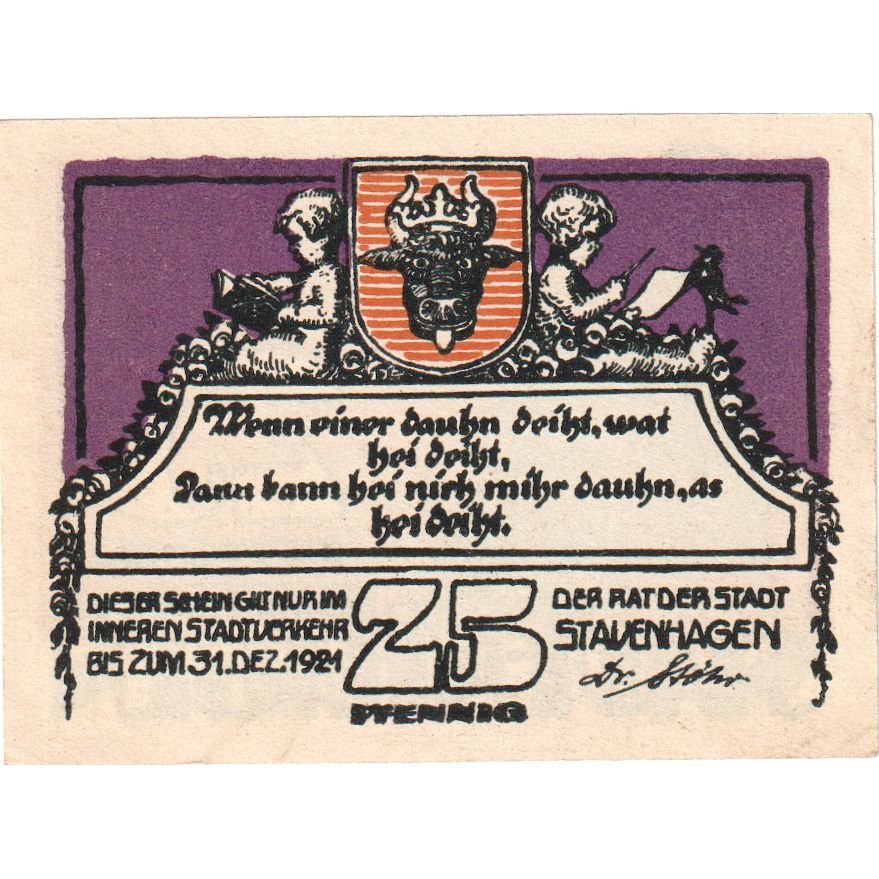 Alemania, Stavenhagen, 25 Pfennig, 1921-12-31, SC
