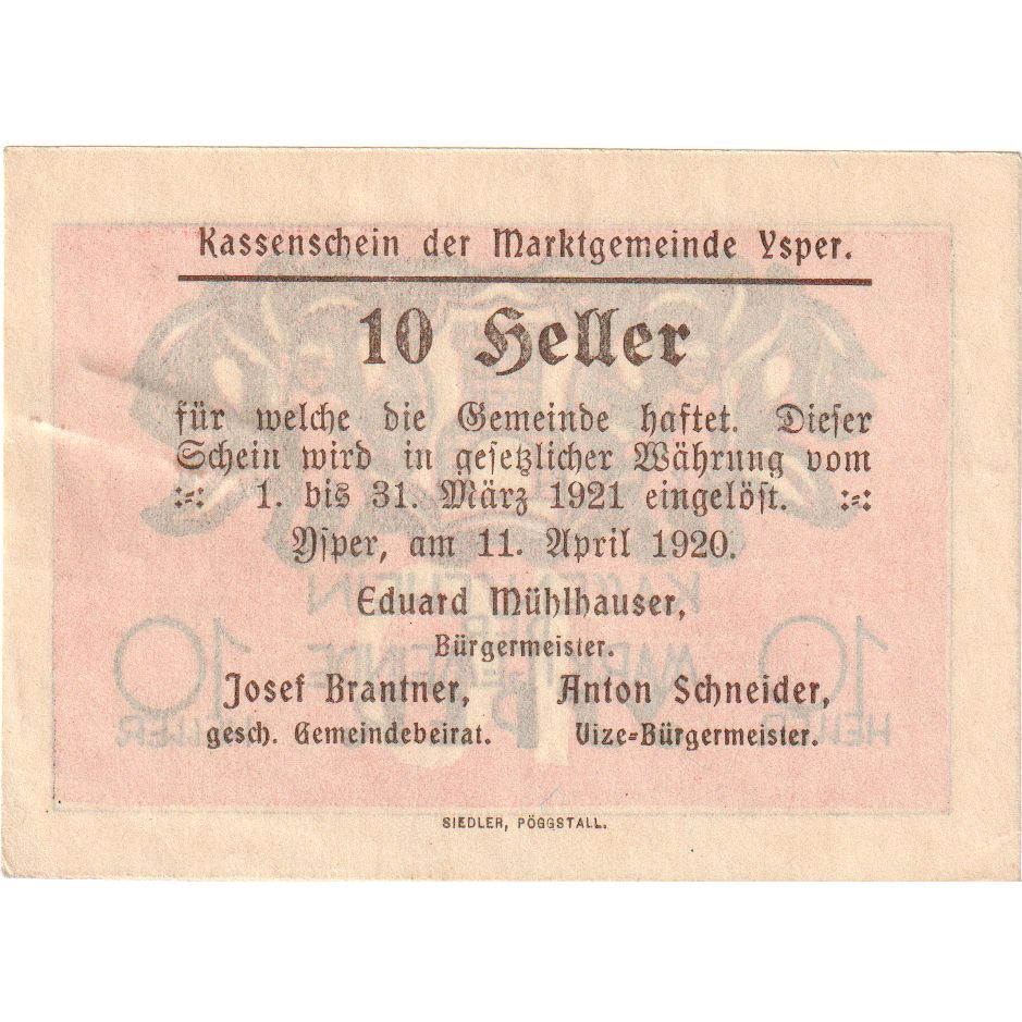 Austria, Ysper, 10 Heller, 1921-03-31, SC