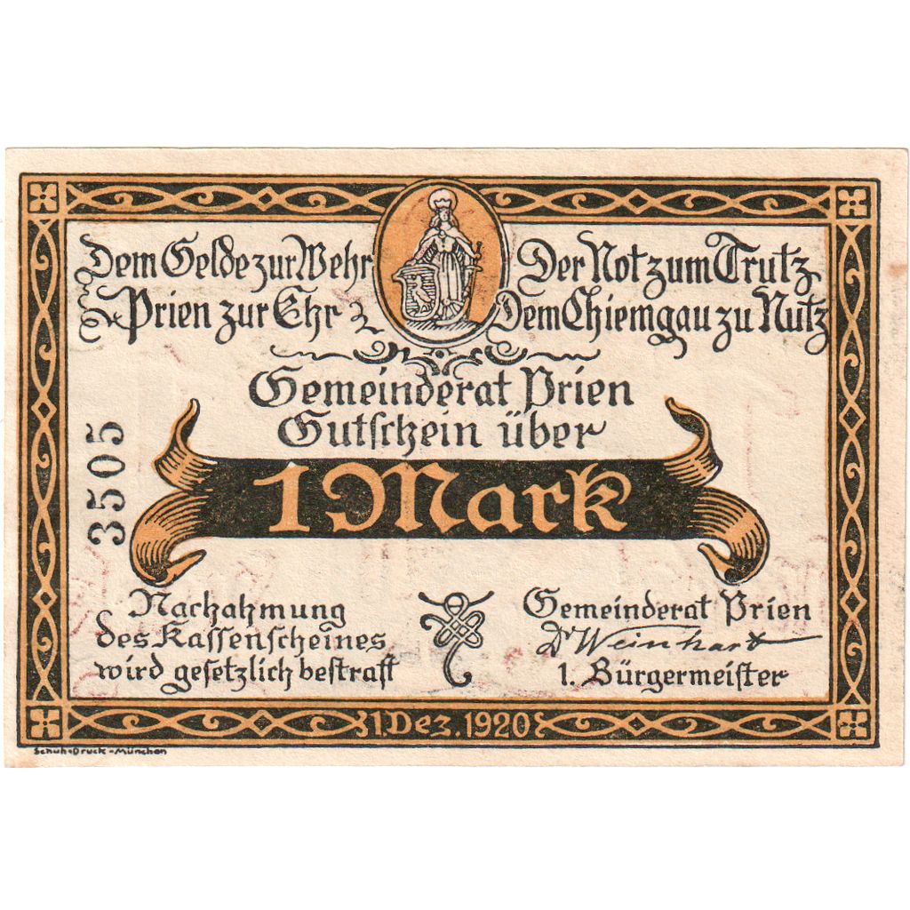 Germany, Prien, 1 Mark, 1920-12-01, UNC(63)