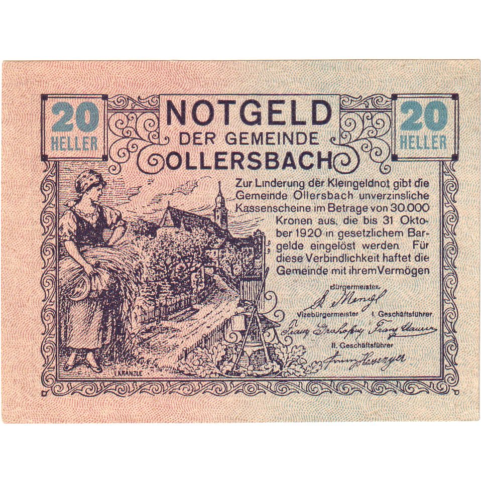 Austria, Ollersbach, 20 Heller, 1920-10-31, SC