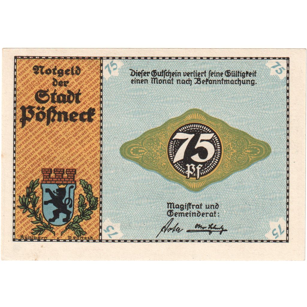 Deutschland, Possneck, 75 Pfennig, UNZ-