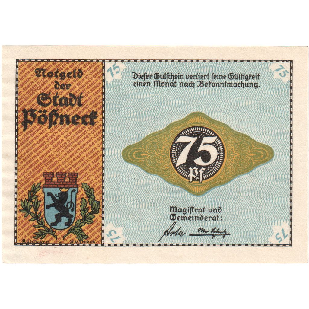Deutschland, Possneck, 75 Pfennig, UNZ-