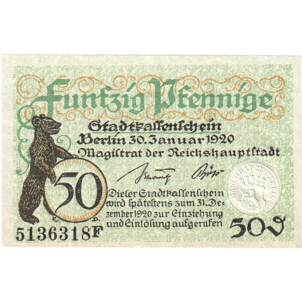 Alemania, Berlin, 50 Pfennig, 1920-12-31, SC