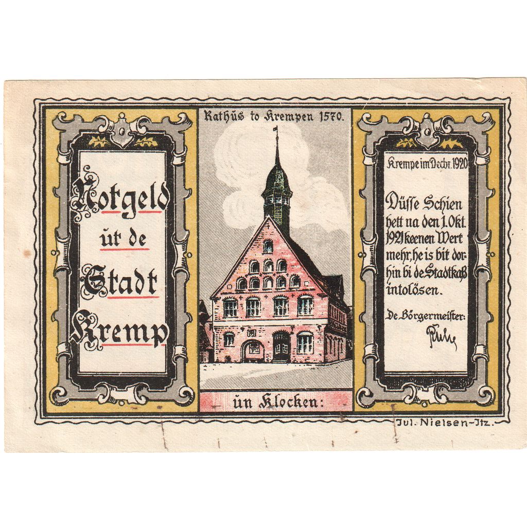 Alemania, Krempe, 100 Pfennig, 1921-10-01, EBC