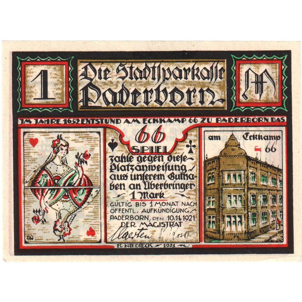 Alemania, Paderborn, 1 Mark, 1921-11-10, SC