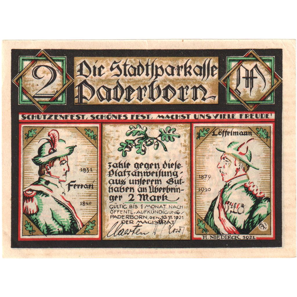 Alemania, Paderborn, 2 Mark, 1921-11-10, SC
