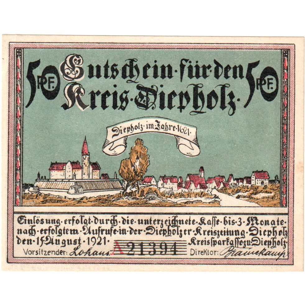 Deutschland, Diepholz, 50 Pfennig, 1921-08-15, UNZ-