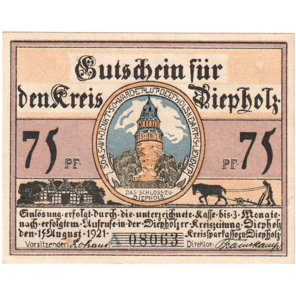 Deutschland, Diepholz, 75 Pfennig, 1921-08-15, UNZ-