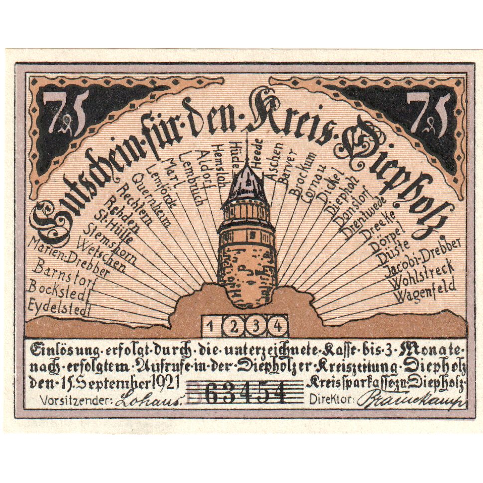 Deutschland, Diepholz, 75 Pfennig, 1921-09-15, UNZ-
