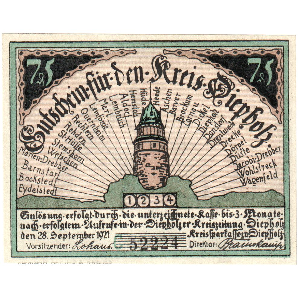 Deutschland, Diepholz, 75 Pfennig, 1921-09-15, UNZ-