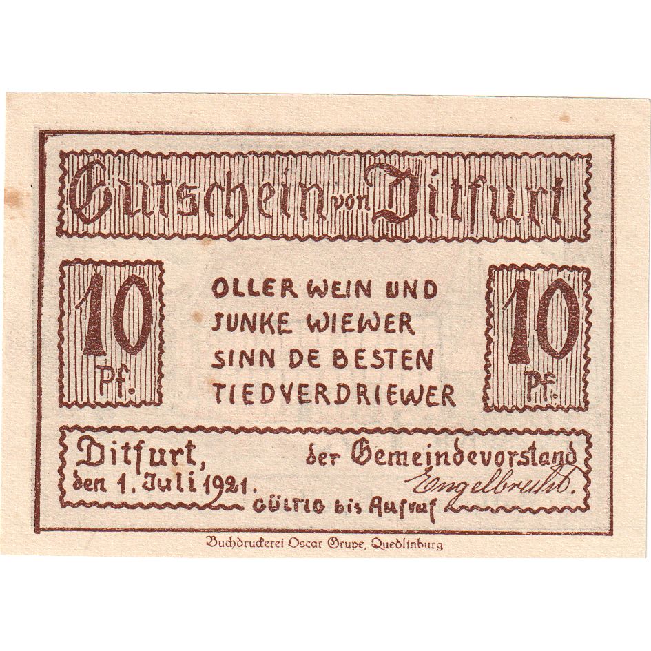 Deutschland, Ditfurt, 10 Pfennig, 1921-07-01, VZ