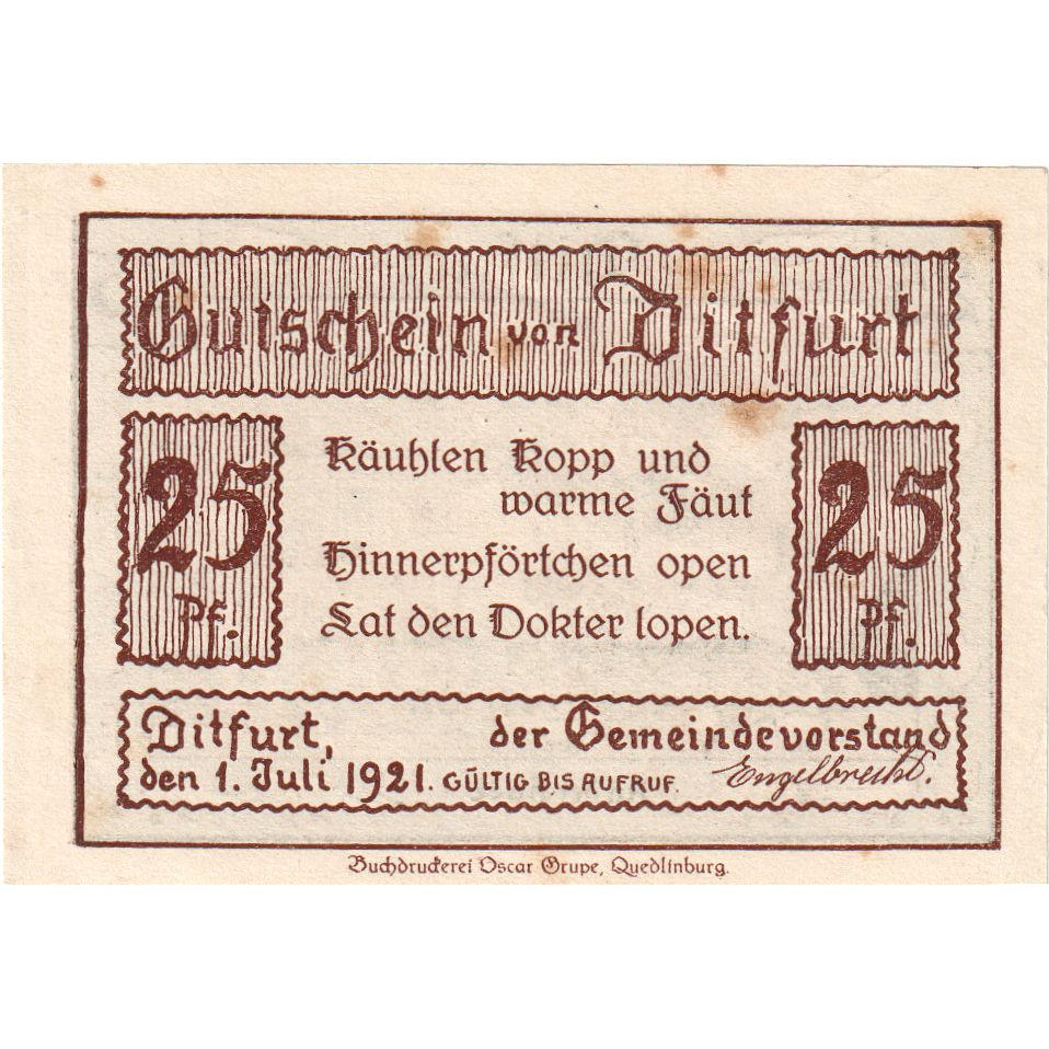 Deutschland, Ditfurt, 25 Pfennig, 1921-07-01, SS