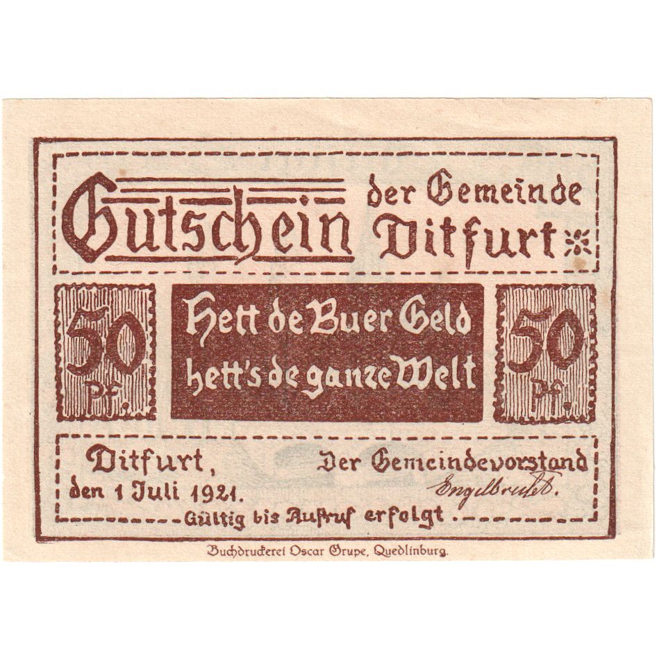 Deutschland, Ditfurt, 50 Pfennig, 1921-07-01, UNZ-