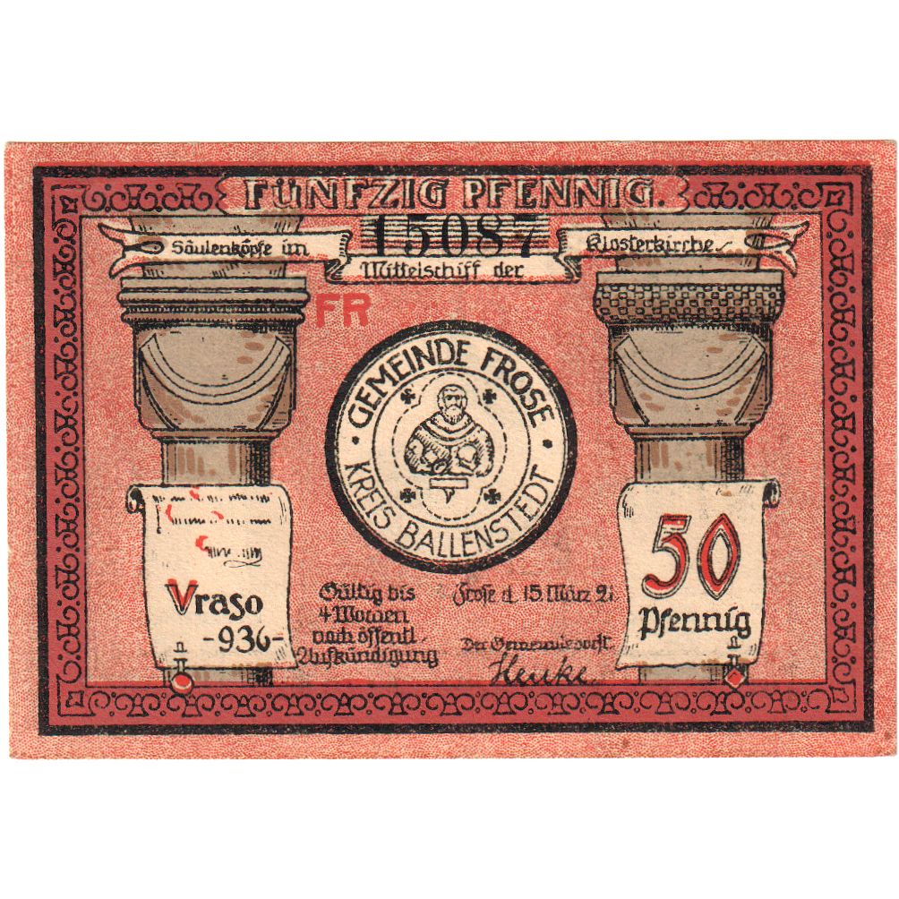 Allemagne, Frose in Anhalt, 50 Pfennig, 1921-03-15, SPL