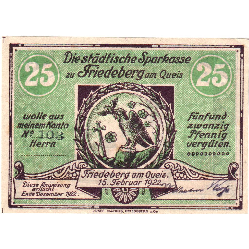 Duitsland, Friedeberg, 25 Pfennig, SPL