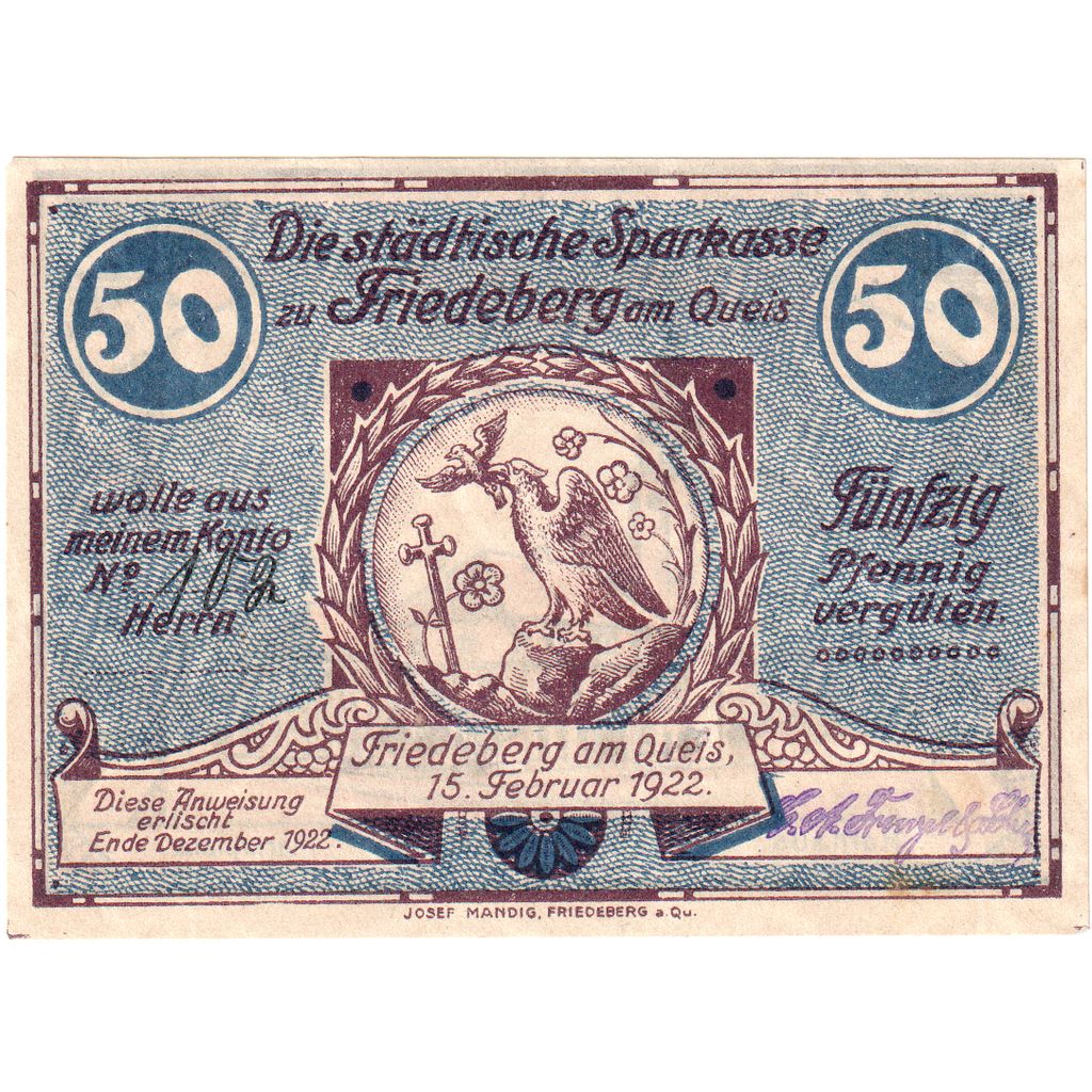 Alemanha, Friedeberg, 50 Pfennig, UNC(63)
