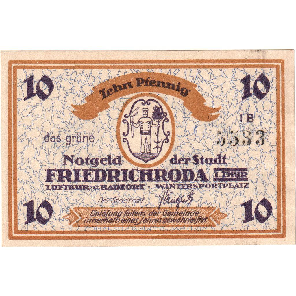 Allemagne, Friedrichroda Stadt, 10 Pfennig, SPL